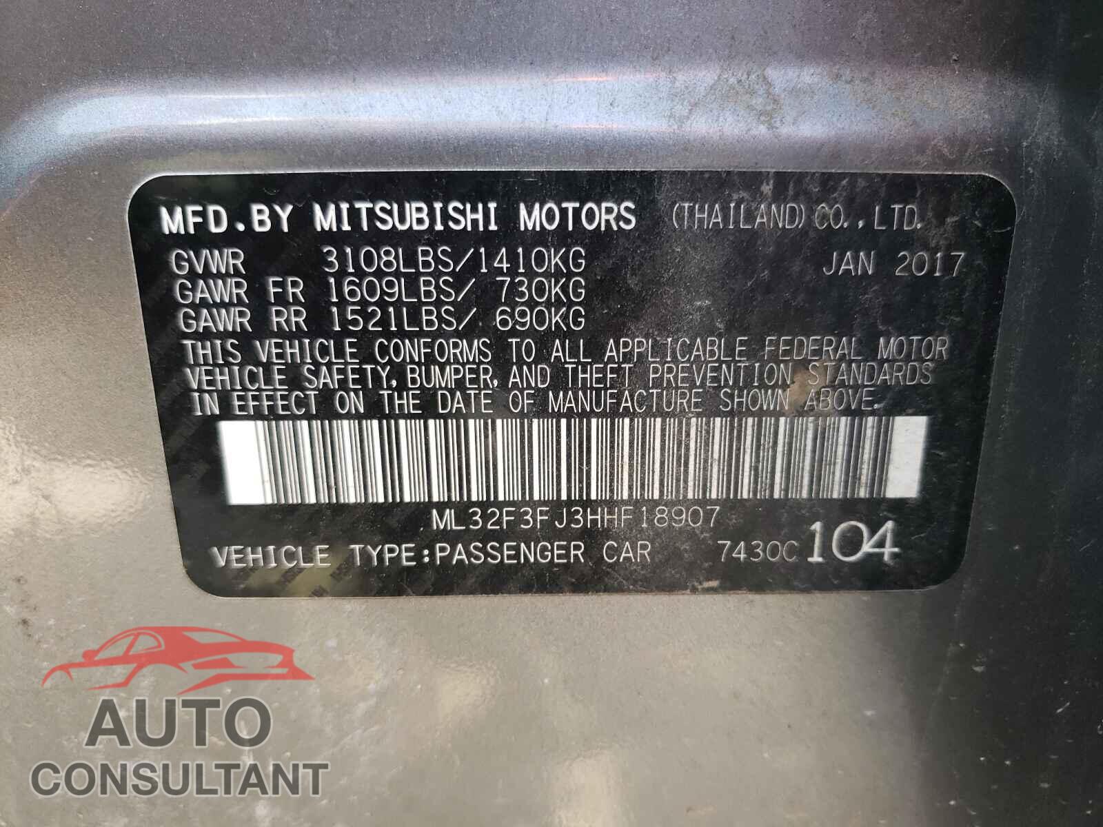 MITSUBISHI MIRAGE 2017 - ML32F3FJ3HHF18907