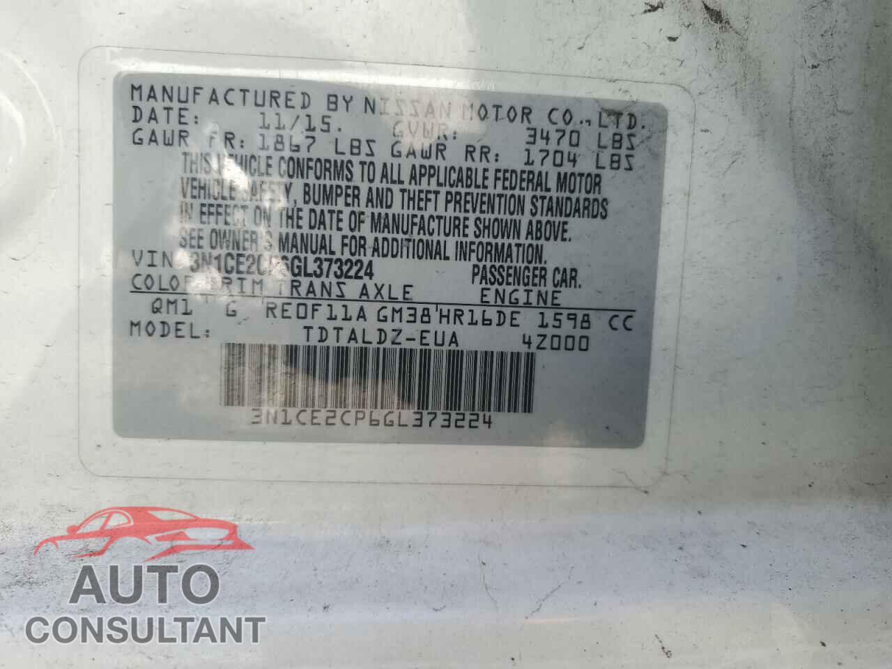 NISSAN VERSA 2016 - 3N1CE2CP6GL373224