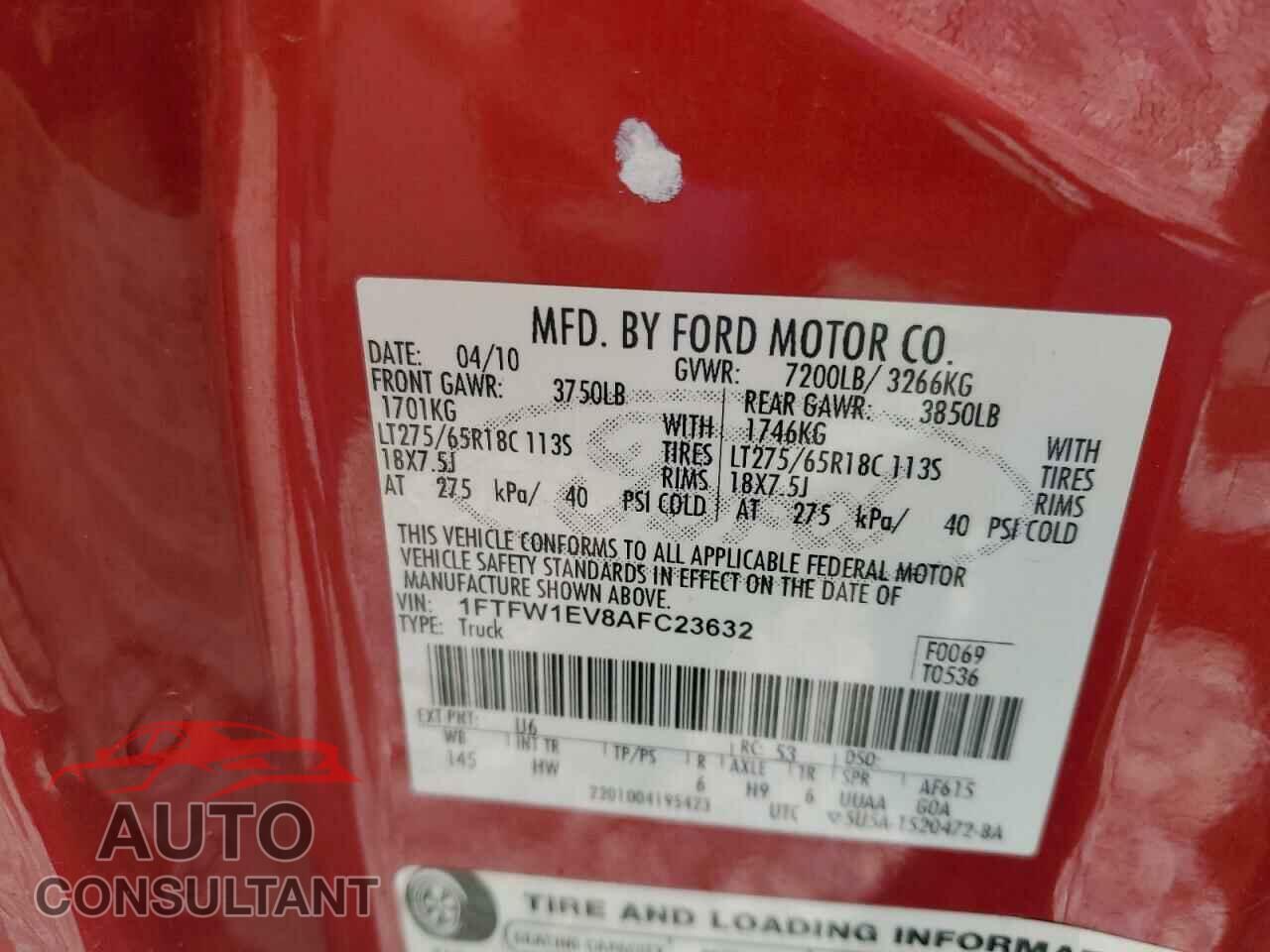 FORD F-150 2010 - 1FTFW1EV8AFC23632