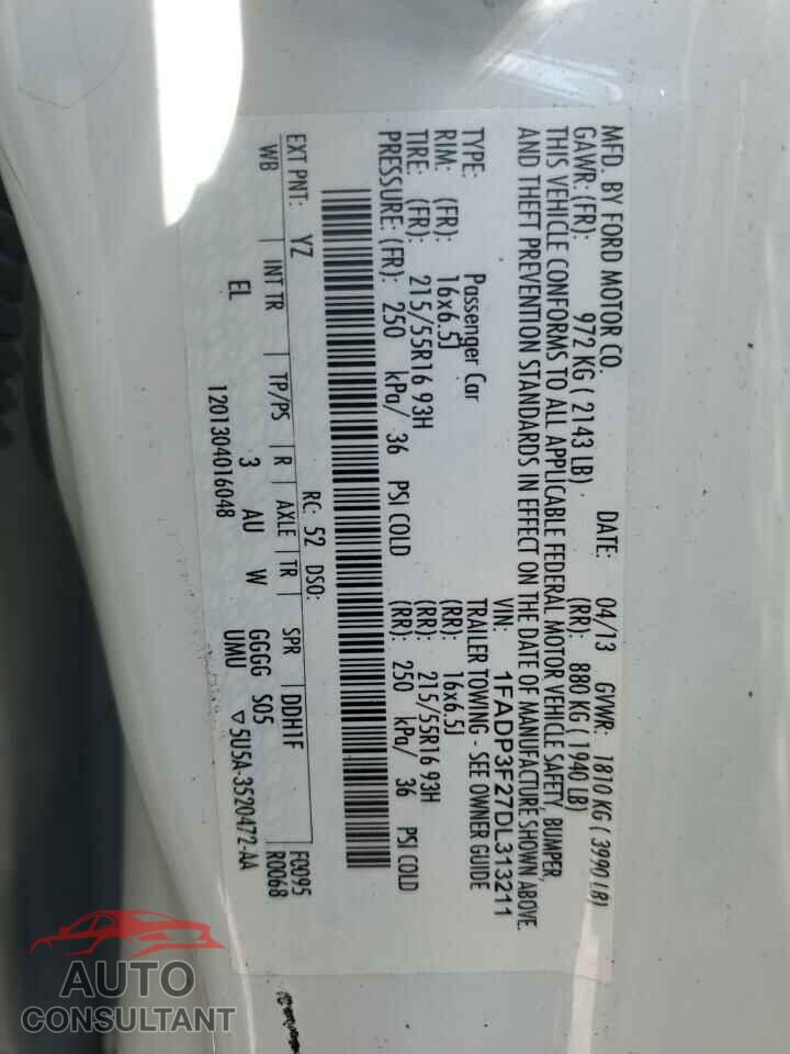 FORD FOCUS 2013 - 1FADP3F27DL313211