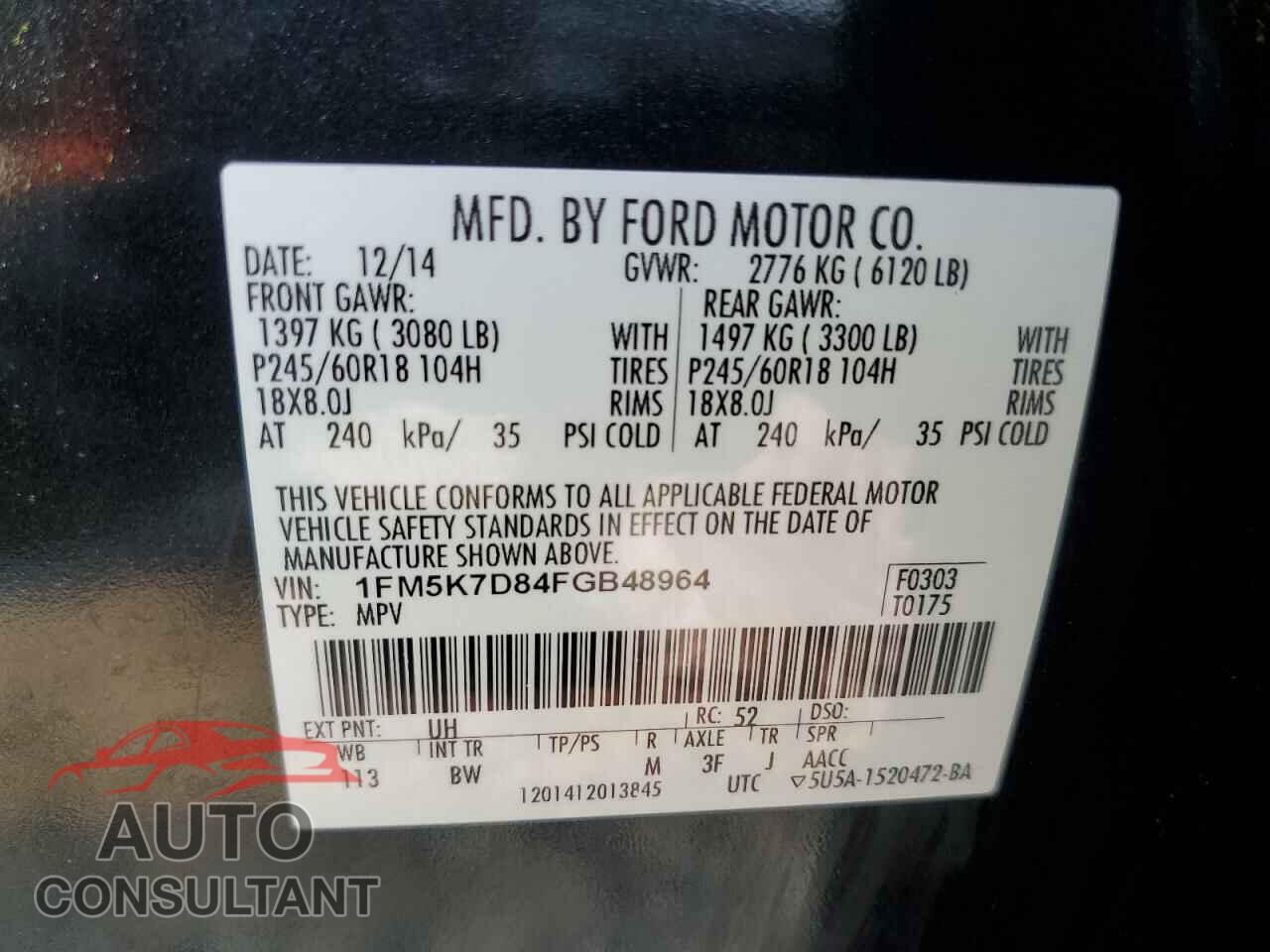 FORD EXPLORER 2015 - 1FM5K7D84FGB48964