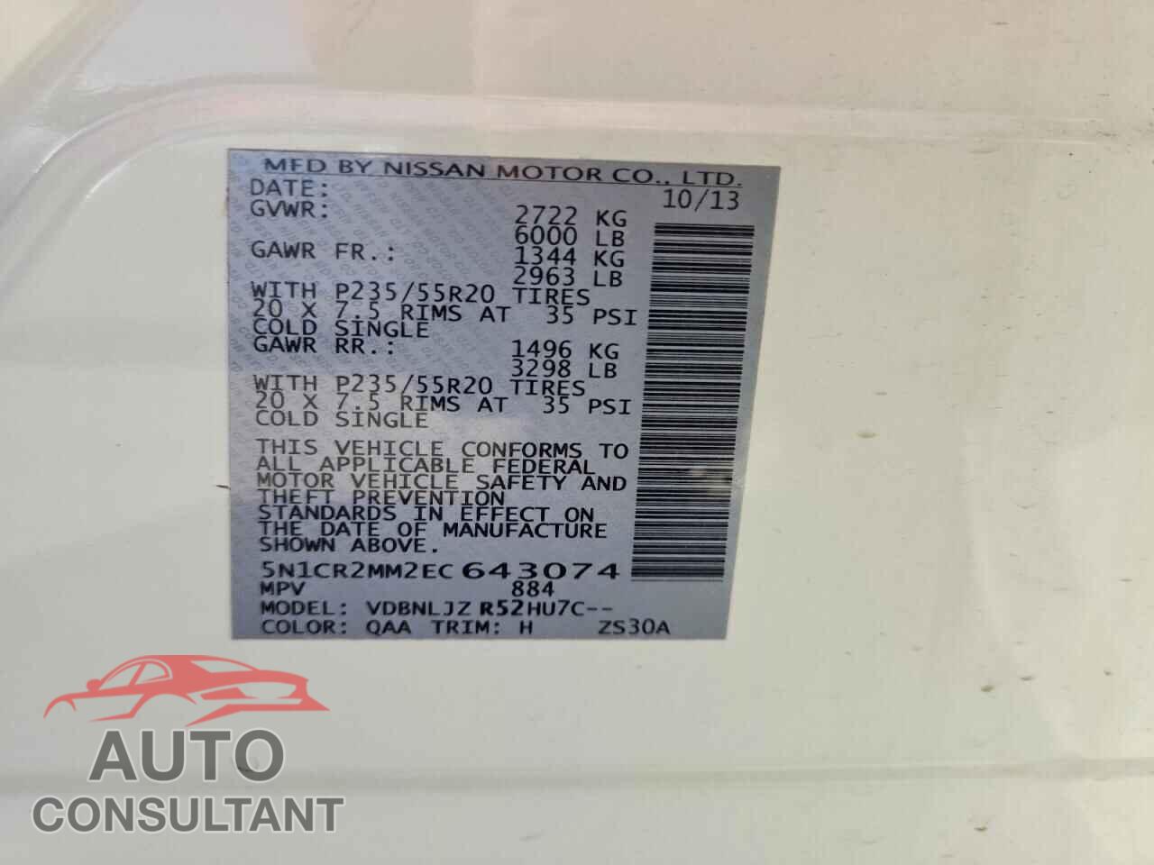 NISSAN PATHFINDER 2014 - 5N1CR2MM2EC643074