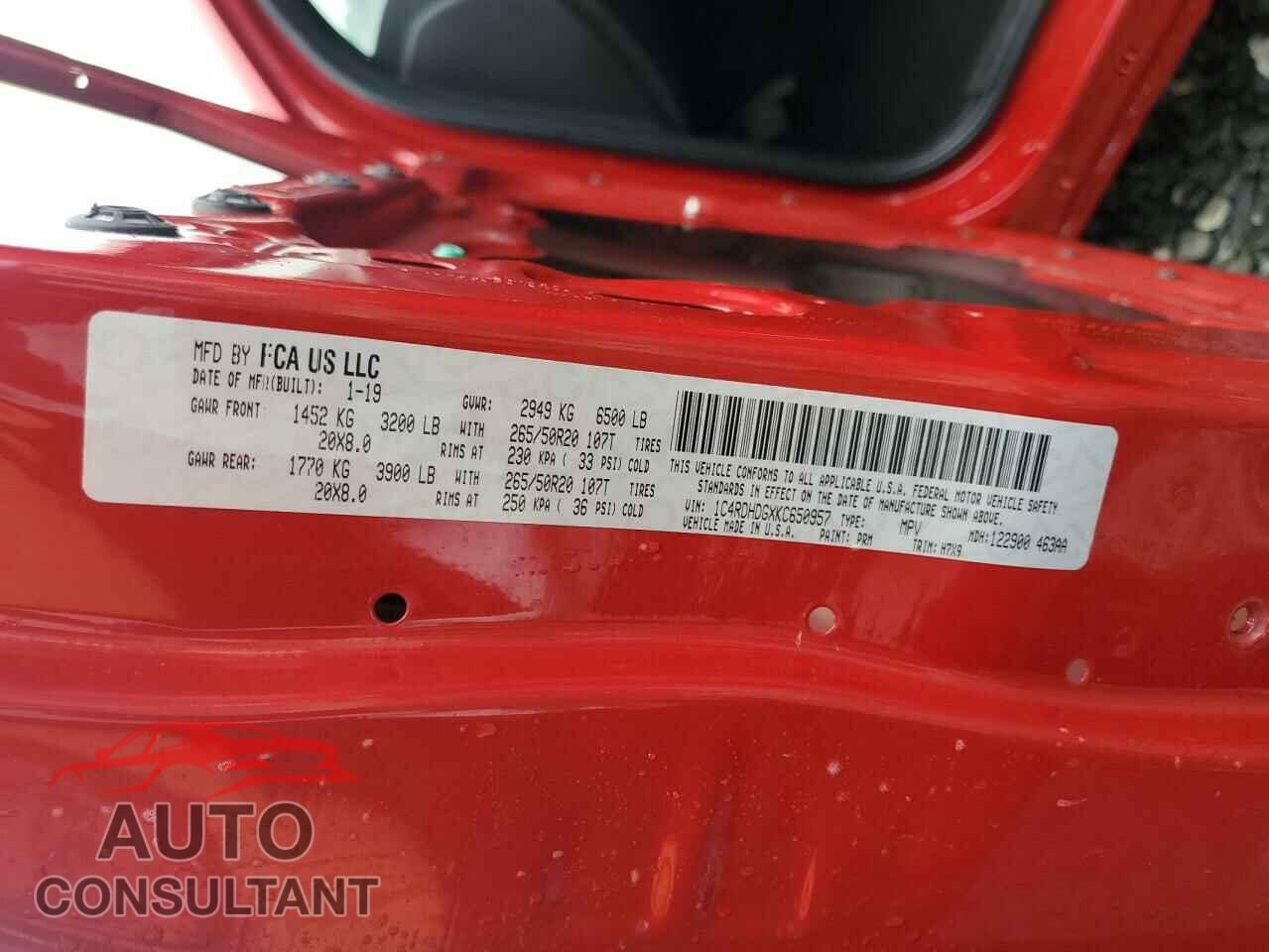 DODGE DURANGO 2019 - 1C4RDHDGXKC650957