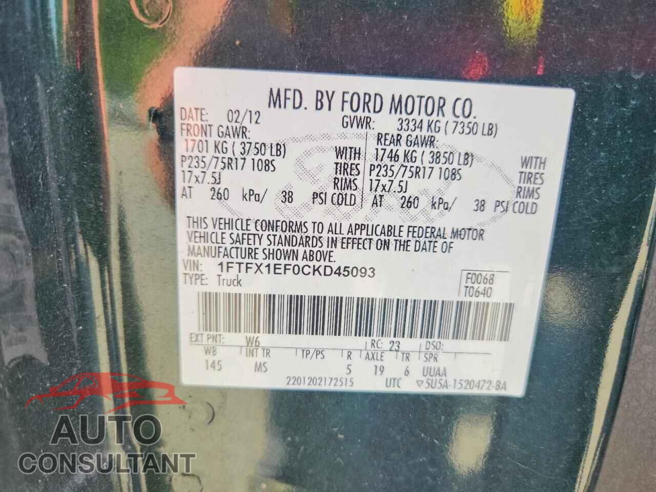 FORD F150 2012 - 1FTFX1EF0CKD45093