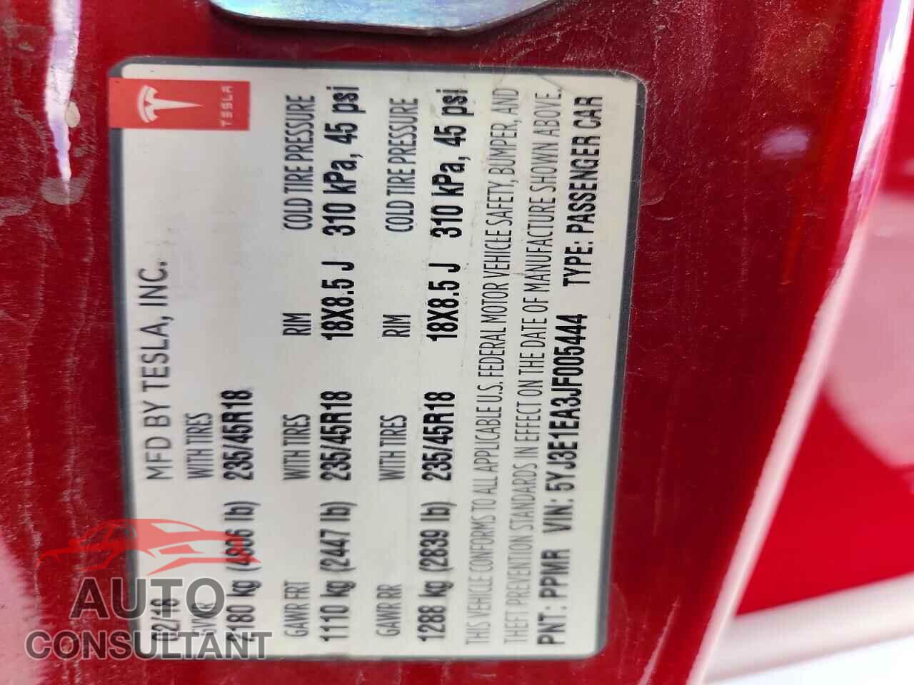 TESLA MODEL 3 2018 - 5YJ3E1EA3JF005444