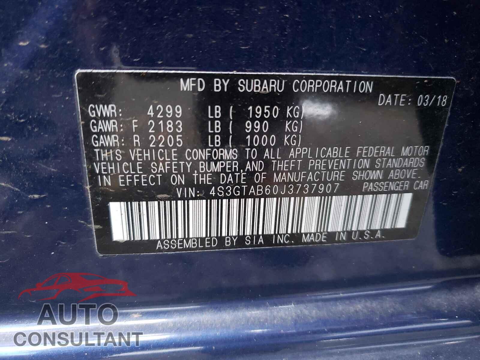 SUBARU IMPREZA 2018 - 4S3GTAB60J3737907