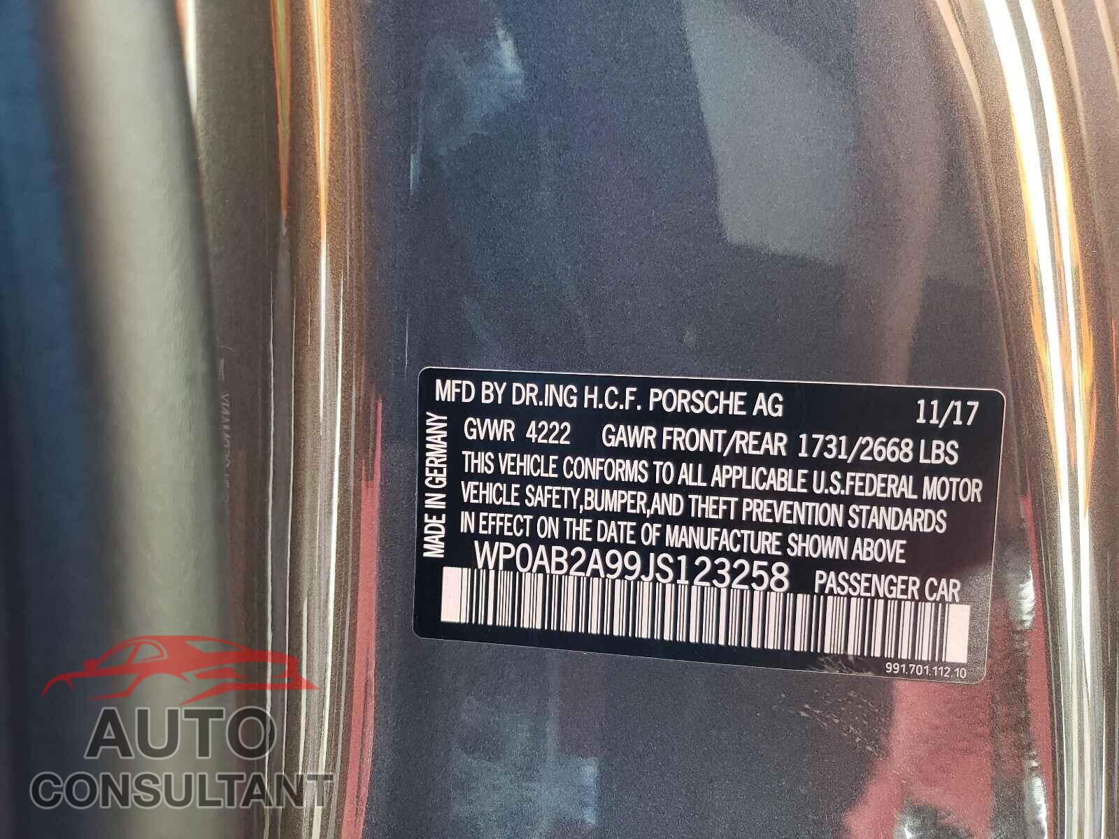 PORSCHE 911 2018 - WP0AB2A99JS123258