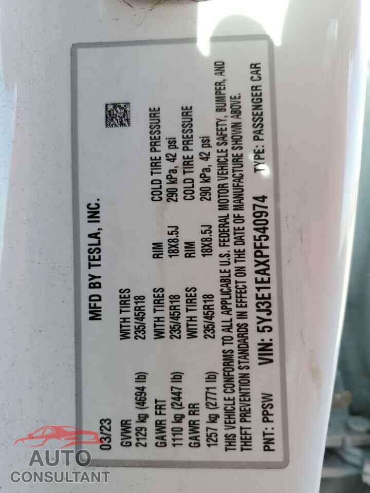 TESLA MODEL 3 2023 - 5YJ3E1EAXPF540974
