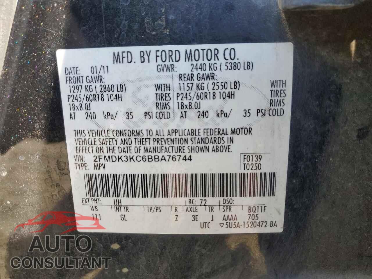 FORD EDGE 2011 - 2FMDK3KC6BBA76744