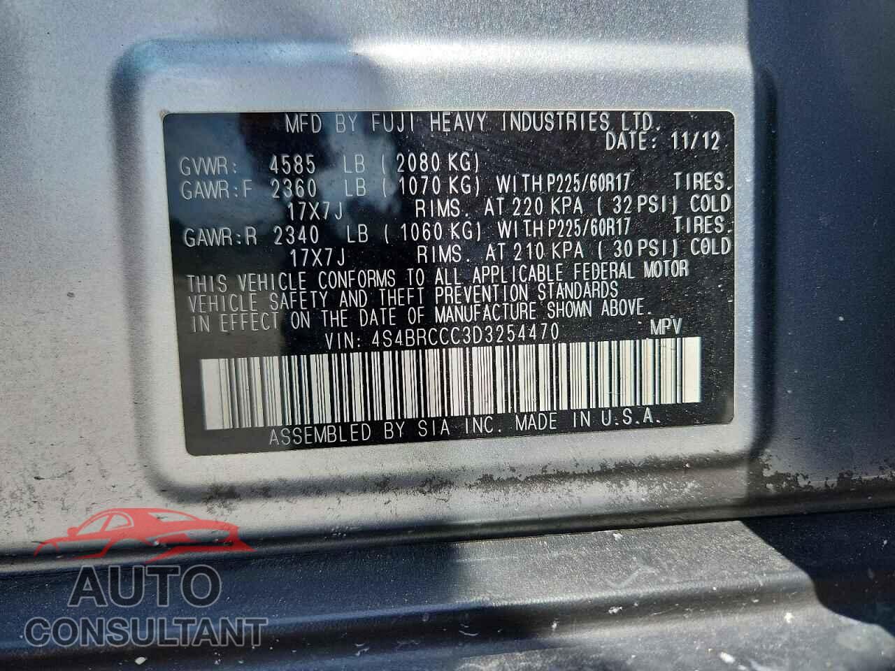 SUBARU OUTBACK 2013 - 4S4BRCCC3D3254470
