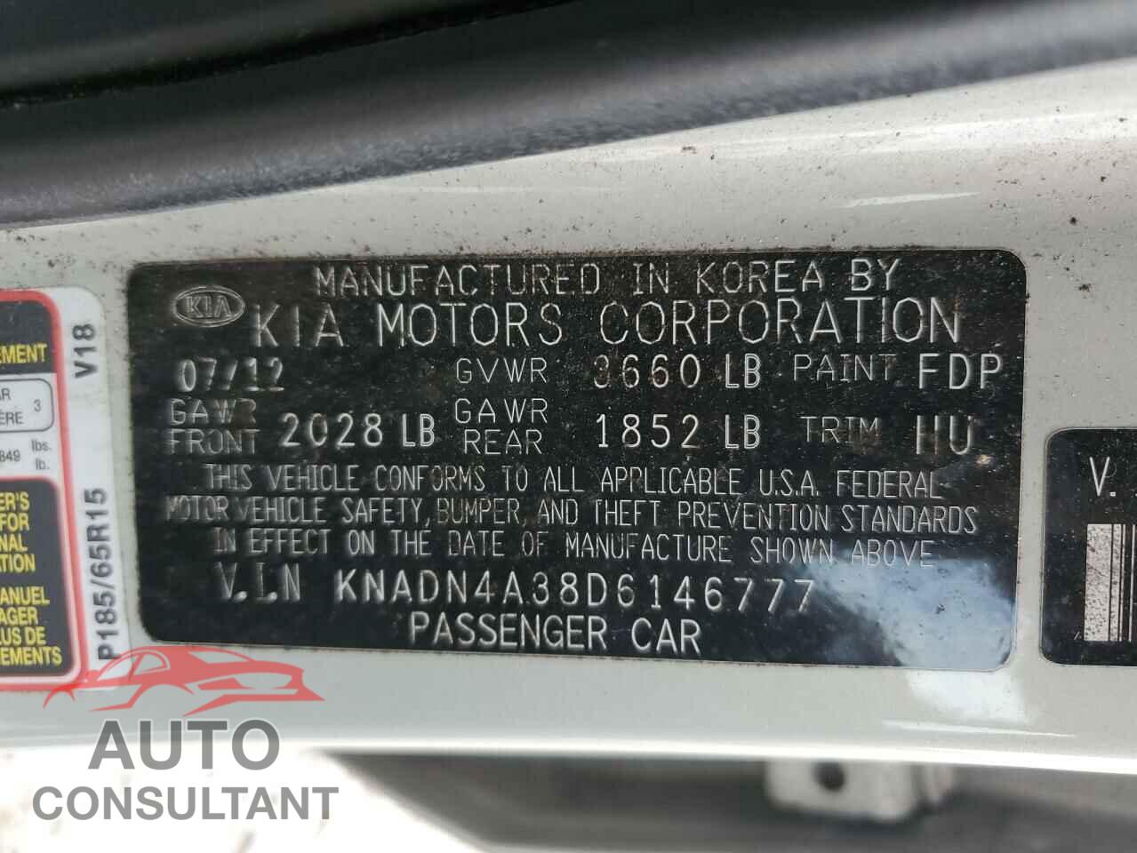 KIA RIO 2013 - KNADN4A38D6146777
