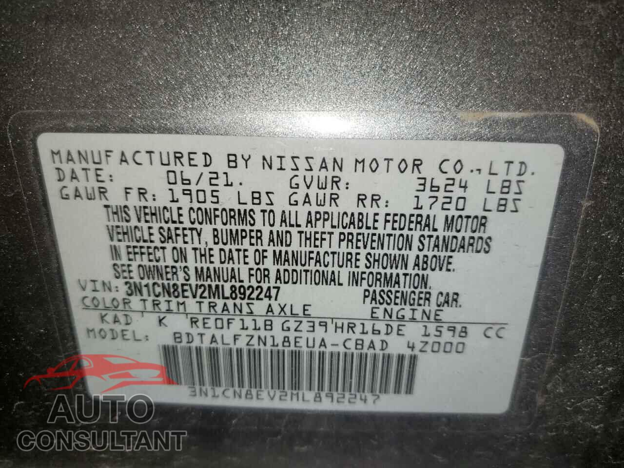 NISSAN VERSA 2021 - 3N1CN8EV2ML892247