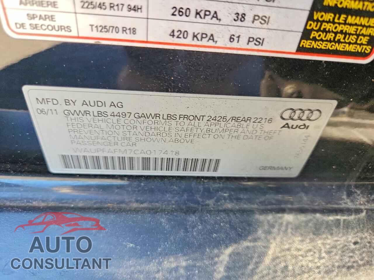 AUDI A3 2012 - WAUPFAFM7CA017418