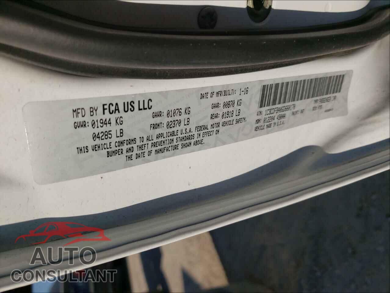 DODGE DART 2016 - 1C3CDFBA0GD660170
