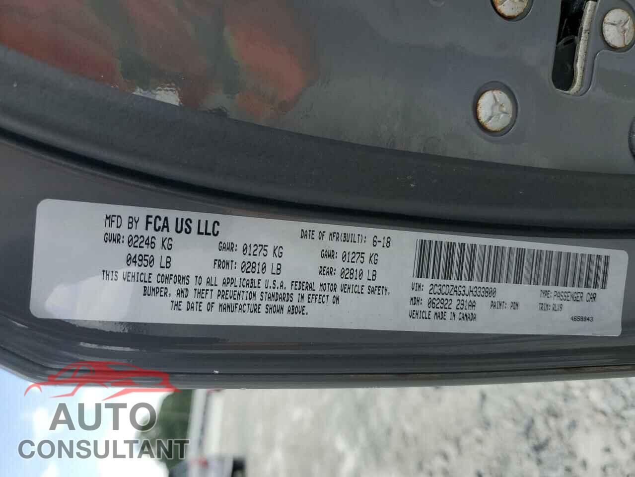 DODGE CHALLENGER 2018 - 2C3CDZAG3JH333800
