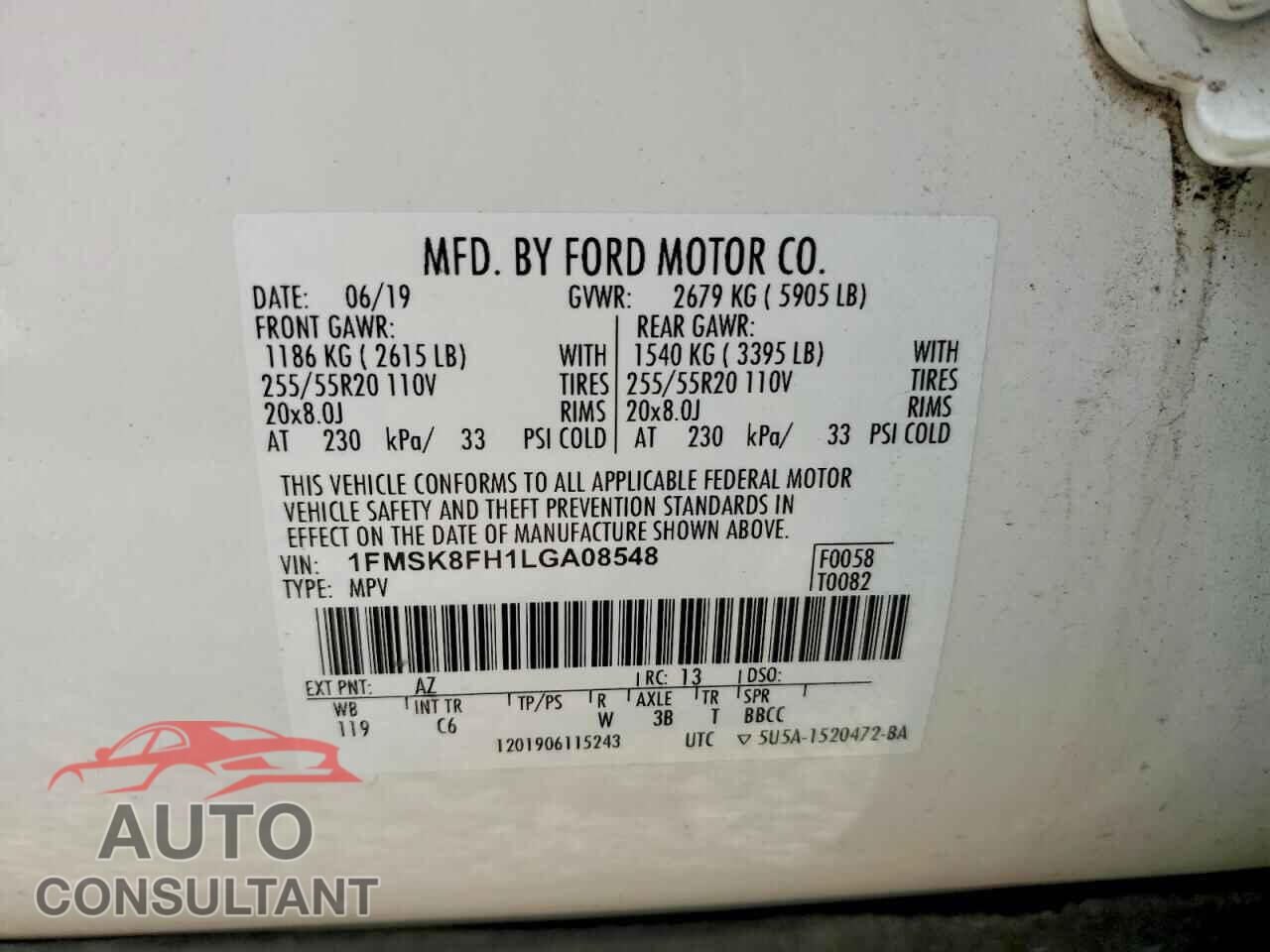 FORD EXPLORER 2020 - 1FMSK8FH1LGA08548