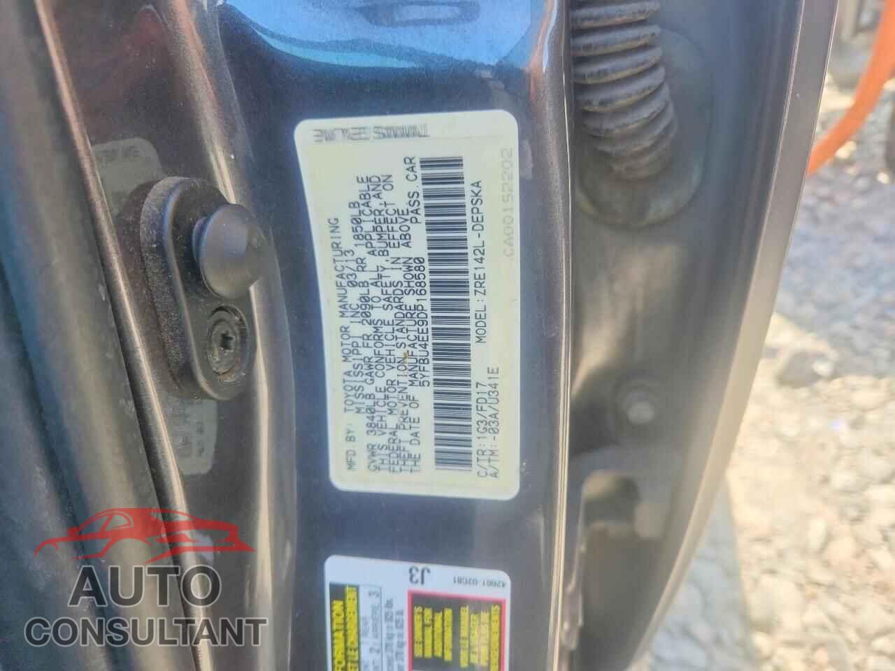TOYOTA COROLLA 2013 - 5YFBU4EE9DP168580