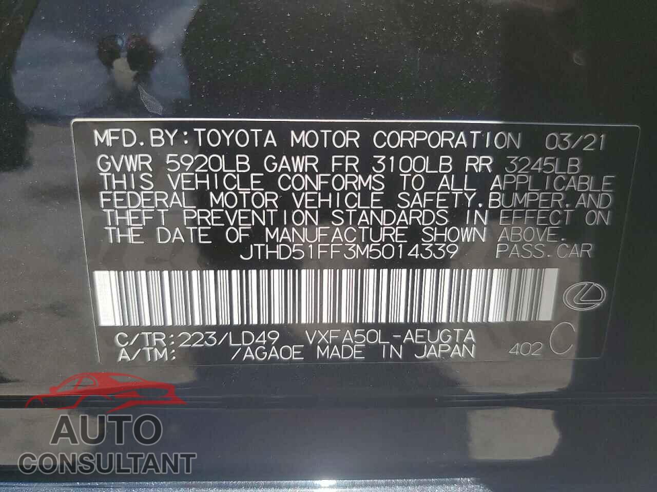 LEXUS LS500 2021 - JTHD51FF3M5014339