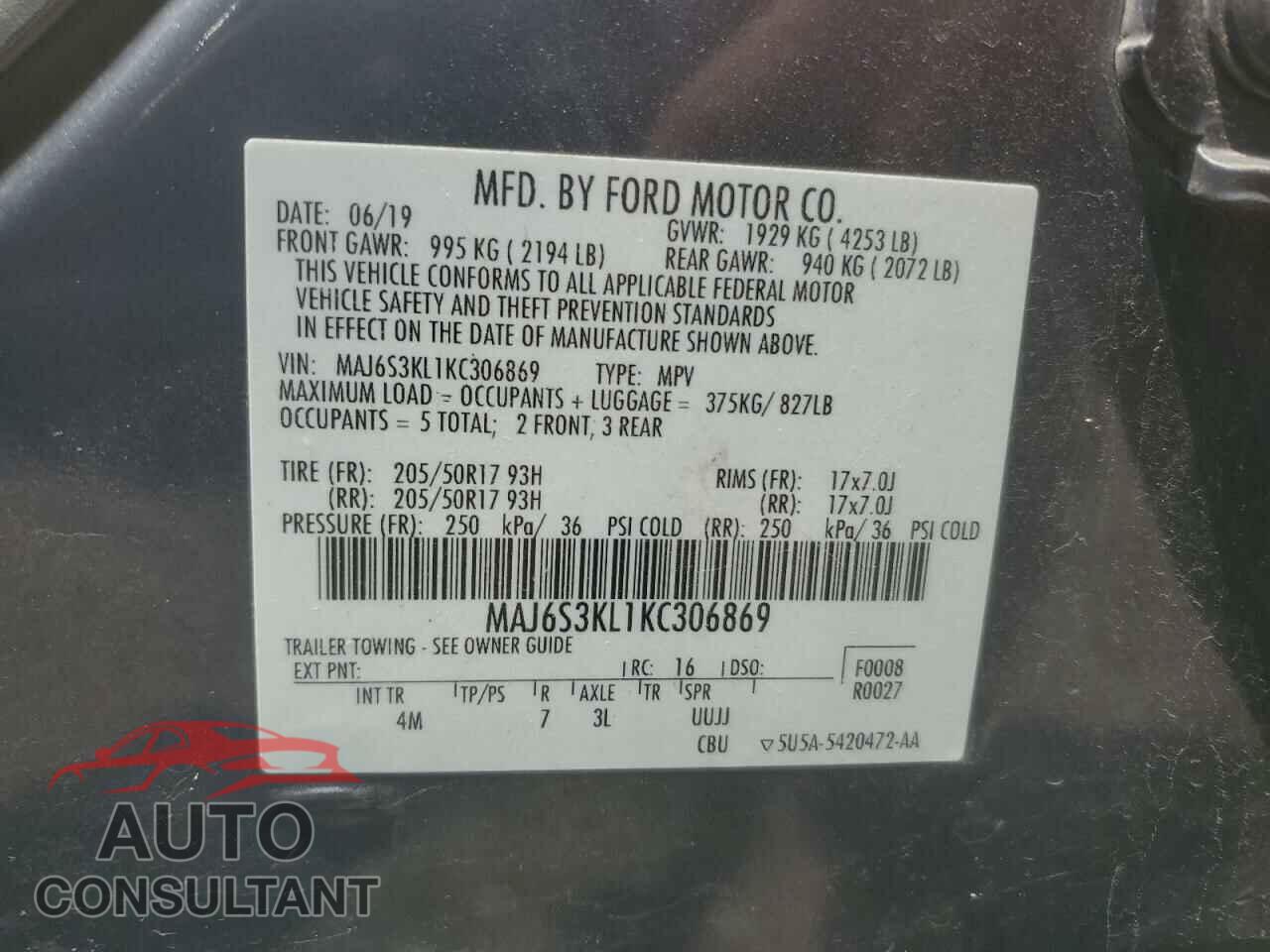 FORD ECOSPORT 2019 - MAJ6S3KL1KC306869