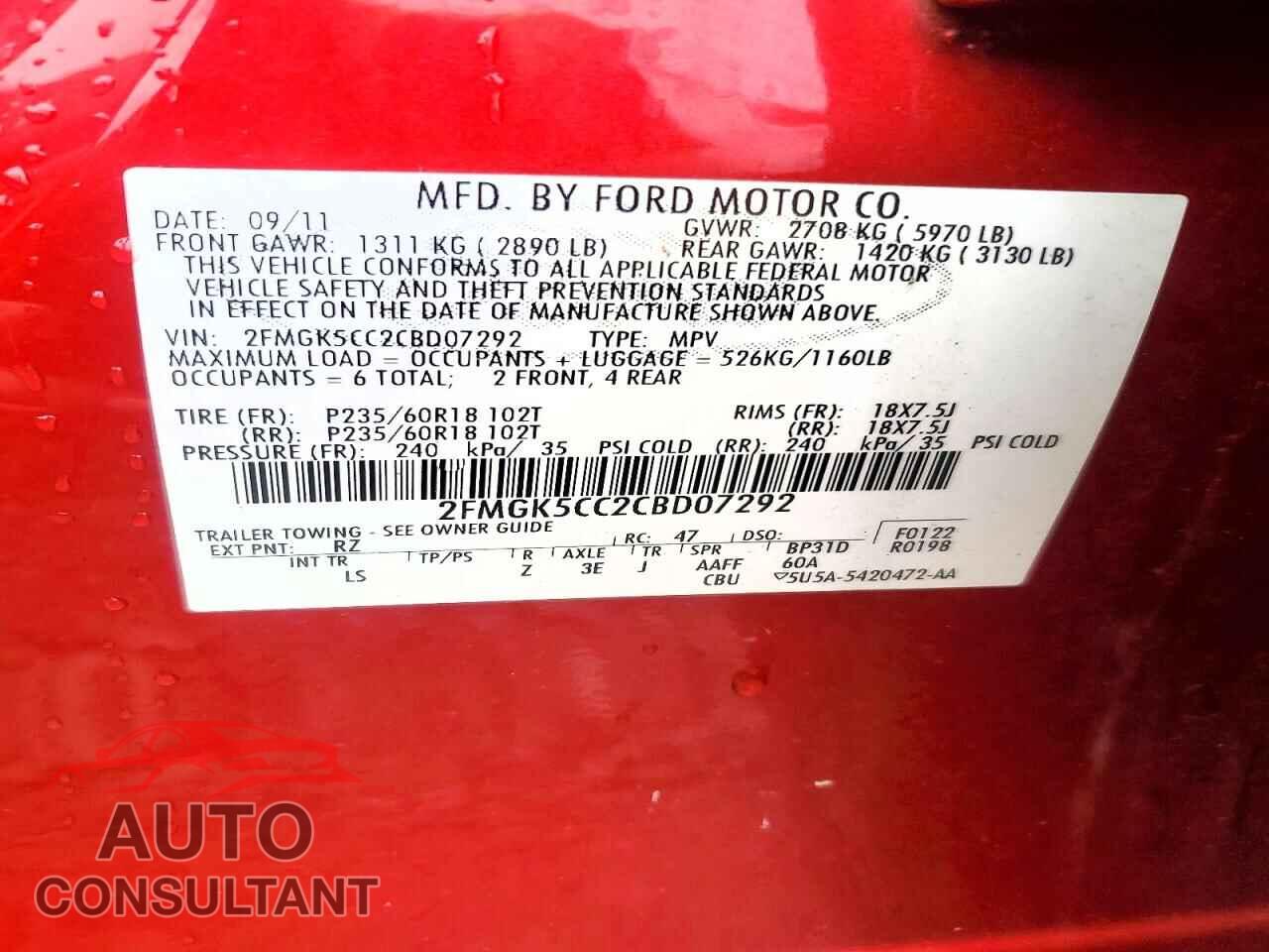 FORD FLEX 2012 - 2FMGK5CC2CBD07292