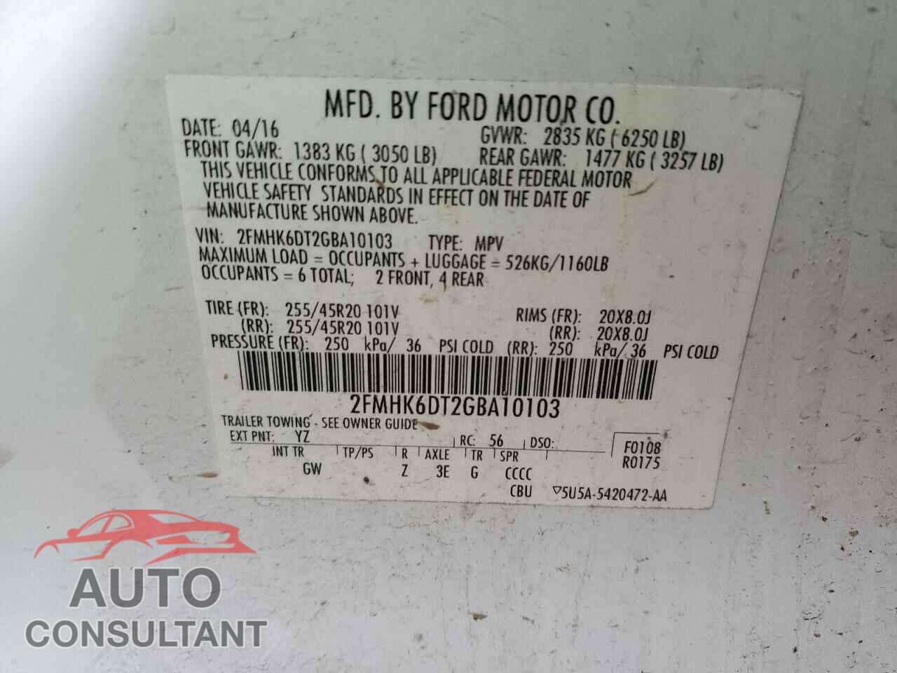 FORD FLEX 2016 - 2FMHK6DT2GBA10103