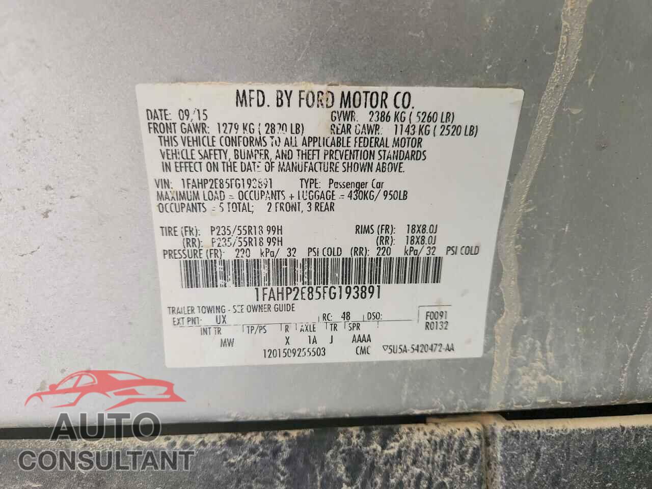 FORD TAURUS 2015 - 1FAHP2E85FG193891
