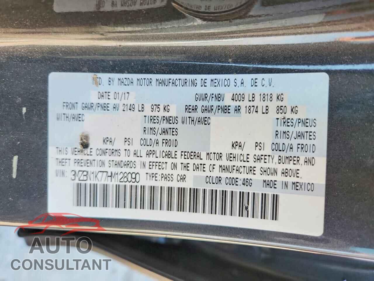MAZDA 3 2017 - 3MZBN1K77HM128090