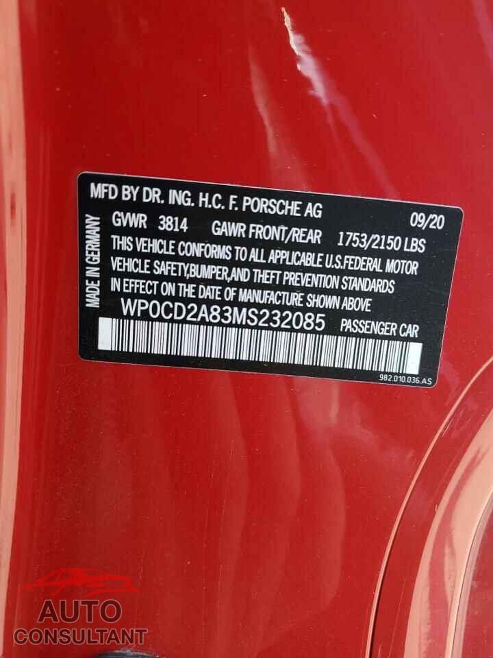 PORSCHE BOXSTER 2021 - WP0CD2A83MS232085