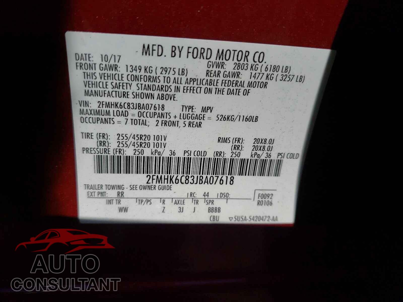FORD FLEX 2018 - 2FMHK6C83JBA07618