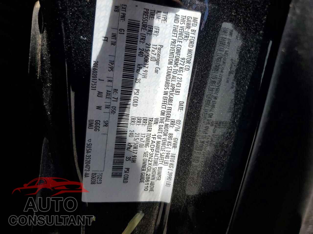 FORD FOCUS 2016 - 1FADP3N2XGL286110