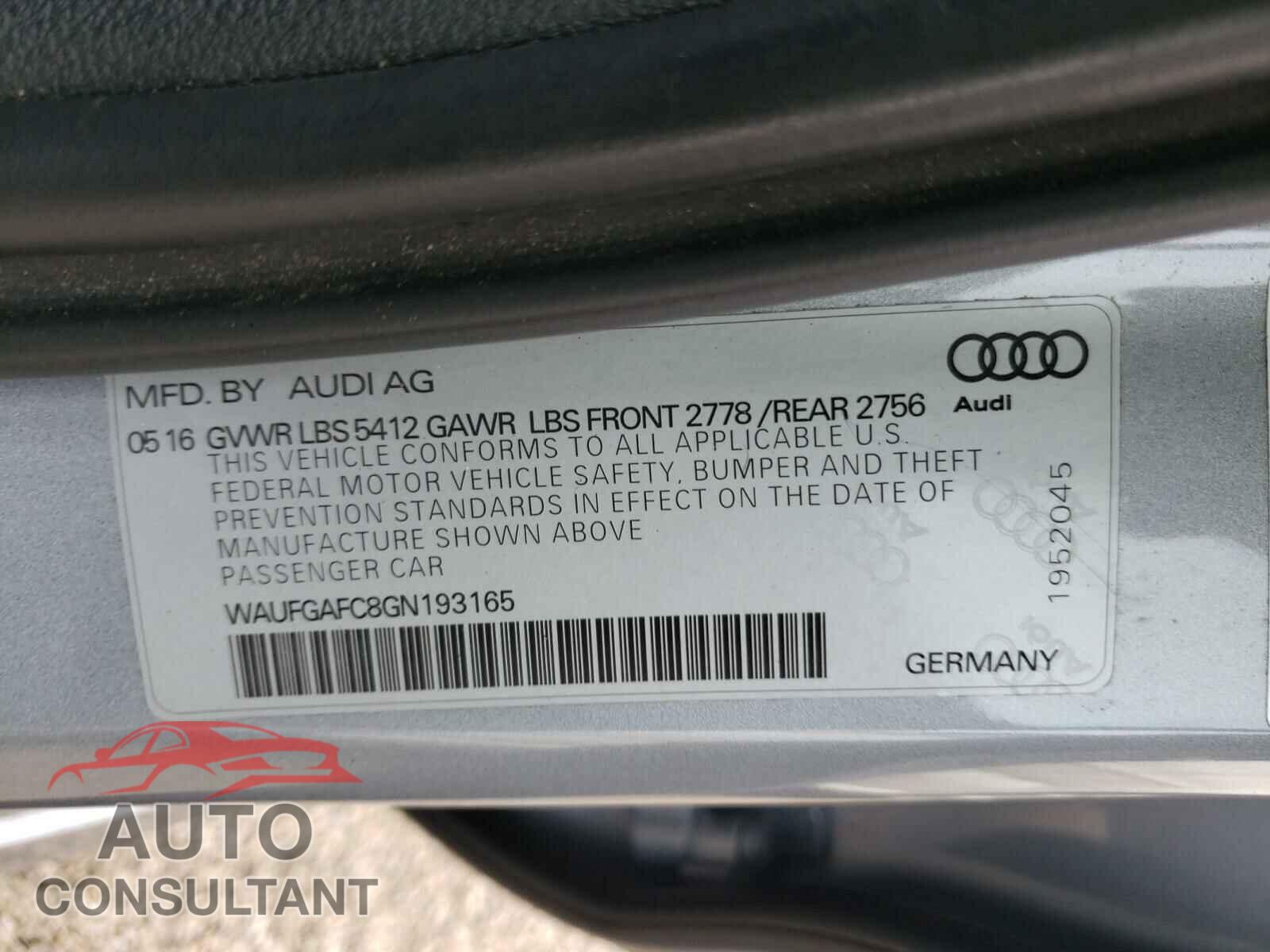 AUDI A6 2016 - WAUFGAFC8GN193165