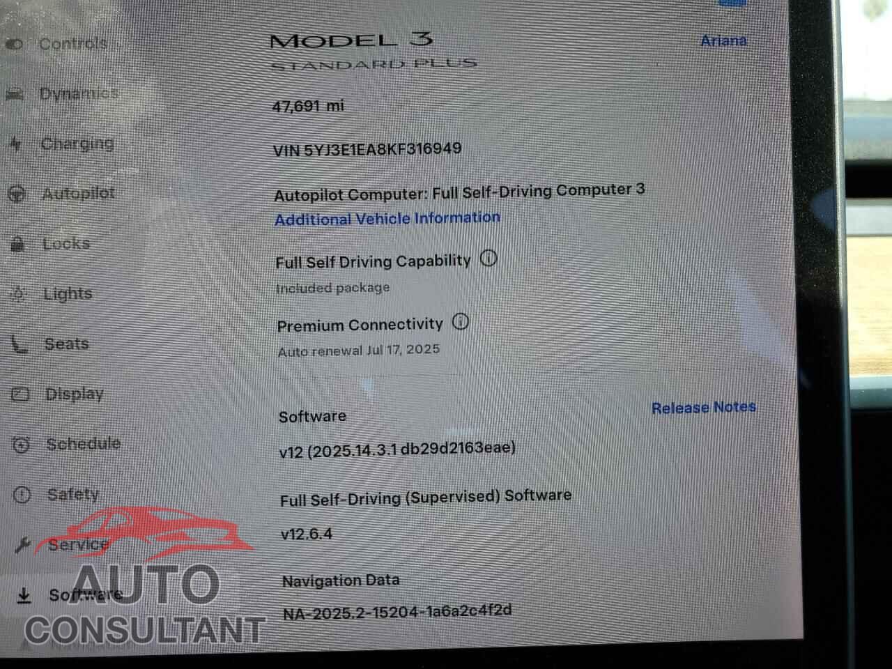 TESLA MODEL 3 2019 - 5YJ3E1EA8KF316949