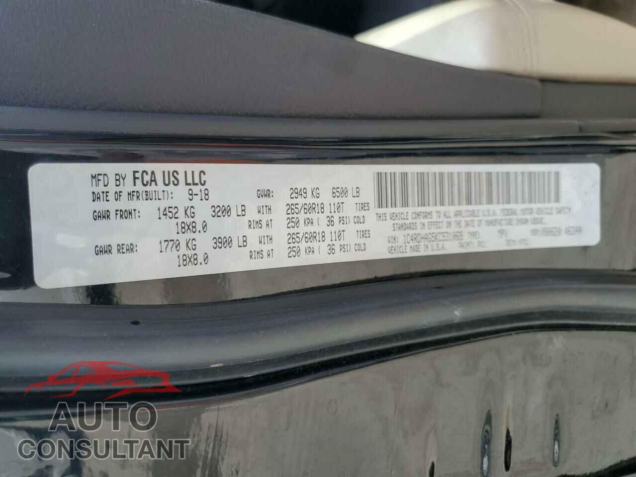 DODGE DURANGO 2019 - 1C4RDHAG5KC531069