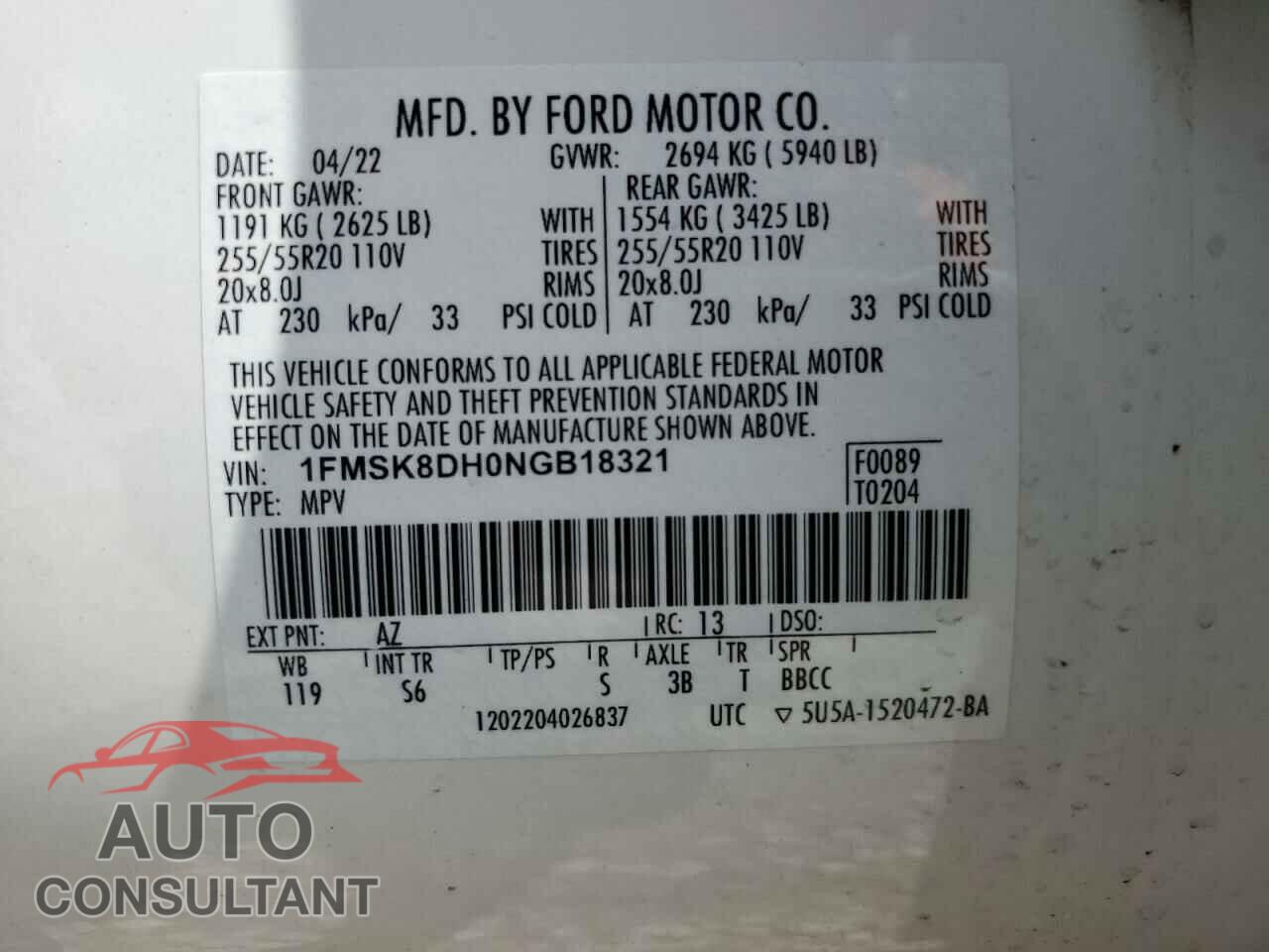 FORD EXPLORER 2022 - 1FMSK8DH0NGB18321