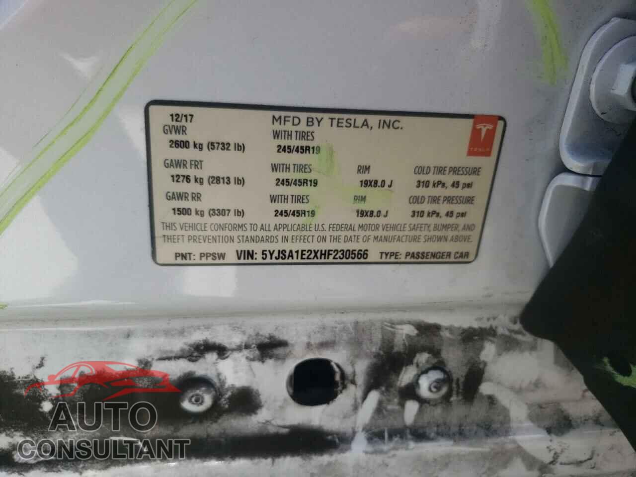 TESLA MODEL S 2017 - 5YJSA1E2XHF230566