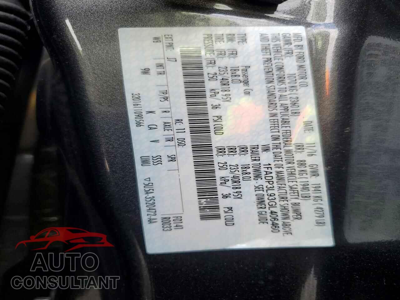 FORD FOCUS 2016 - 1FADP3L93GL406460