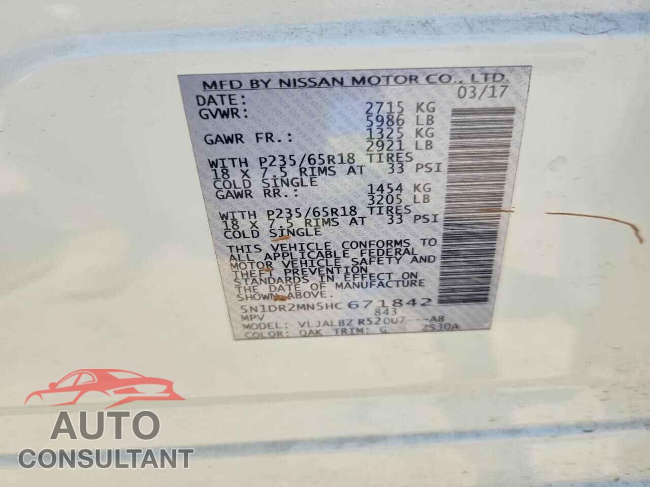 NISSAN PATHFINDER 2017 - 5N1DR2MN5HC671842