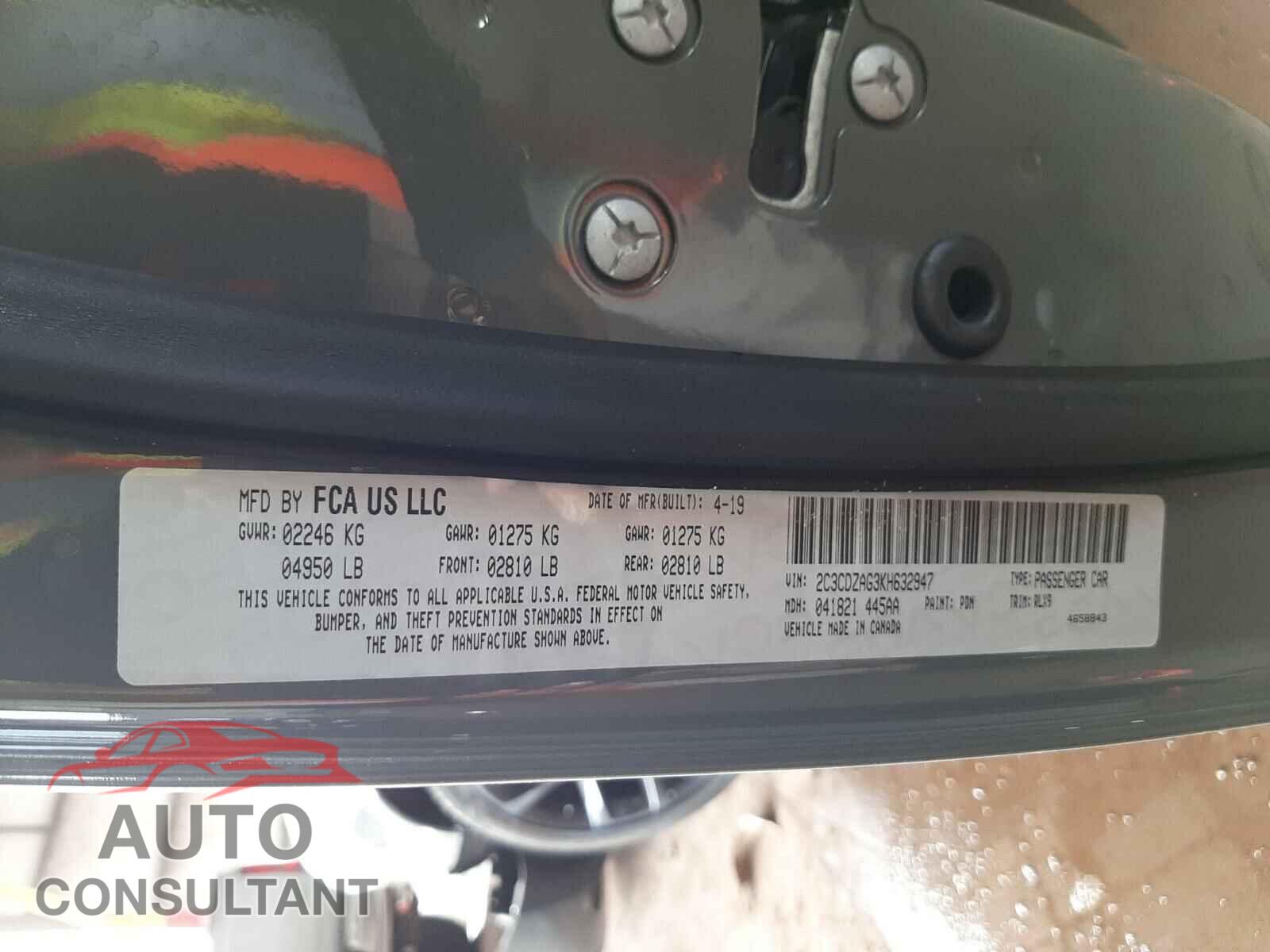 DODGE CHALLENGER 2019 - 2C3CDZAG3KH632947