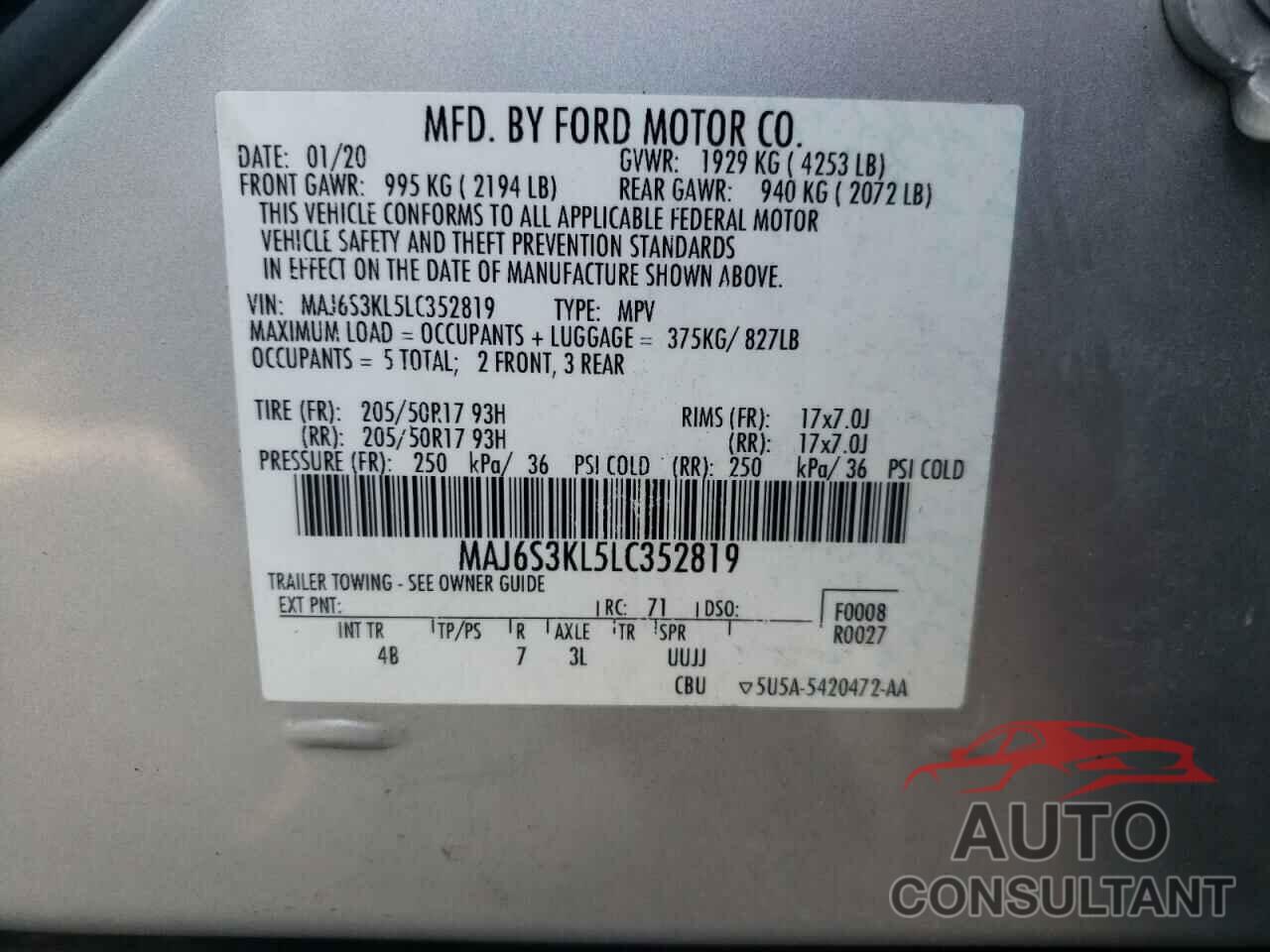 FORD ALL OTHER 2020 - MAJ6S3KL5LC352819