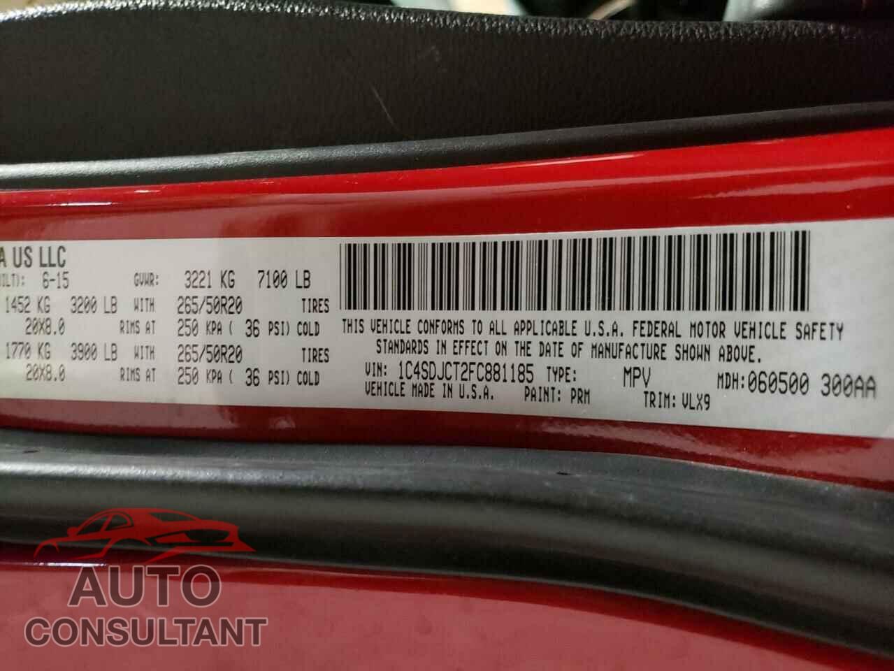 DODGE DURANGO 2015 - 1C4SDJCT2FC881185