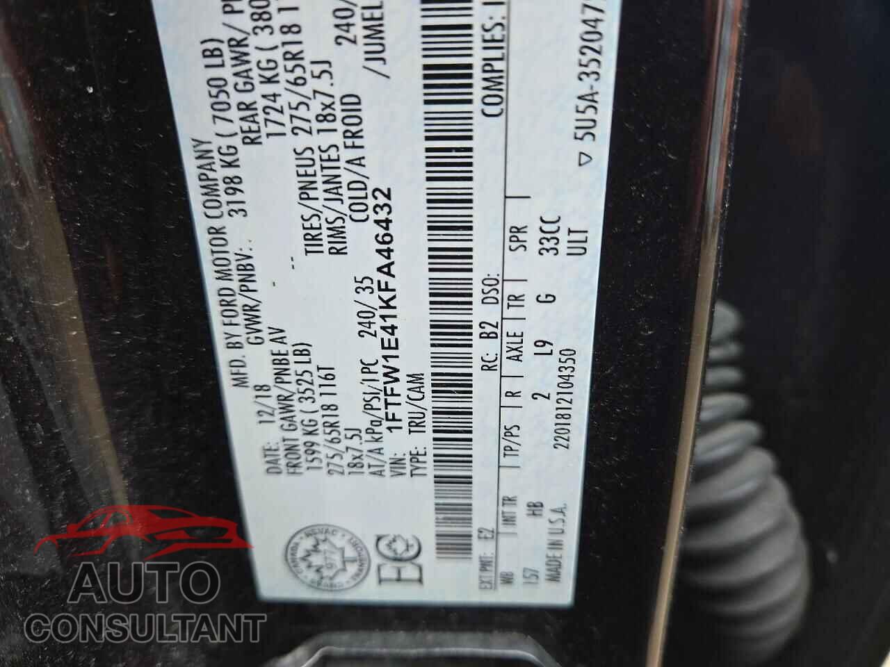 FORD F150 2019 - 1FTFW1E41KFA46432