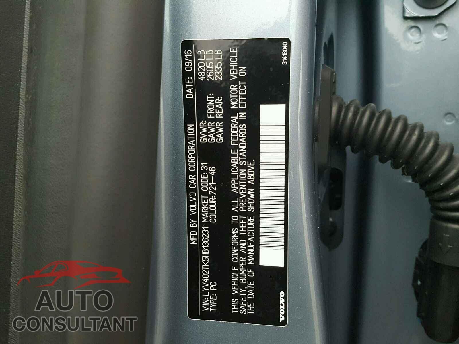 VOLVO S60 2017 - LYV402TK5HB136231