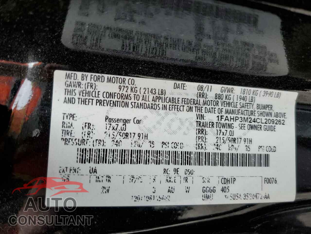 FORD FOCUS 2012 - 1FAHP3M24CL209262