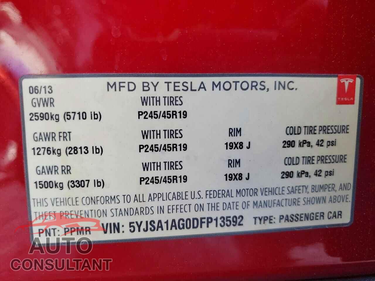 TESLA MODEL S 2013 - 5YJSA1AG0DFP13592