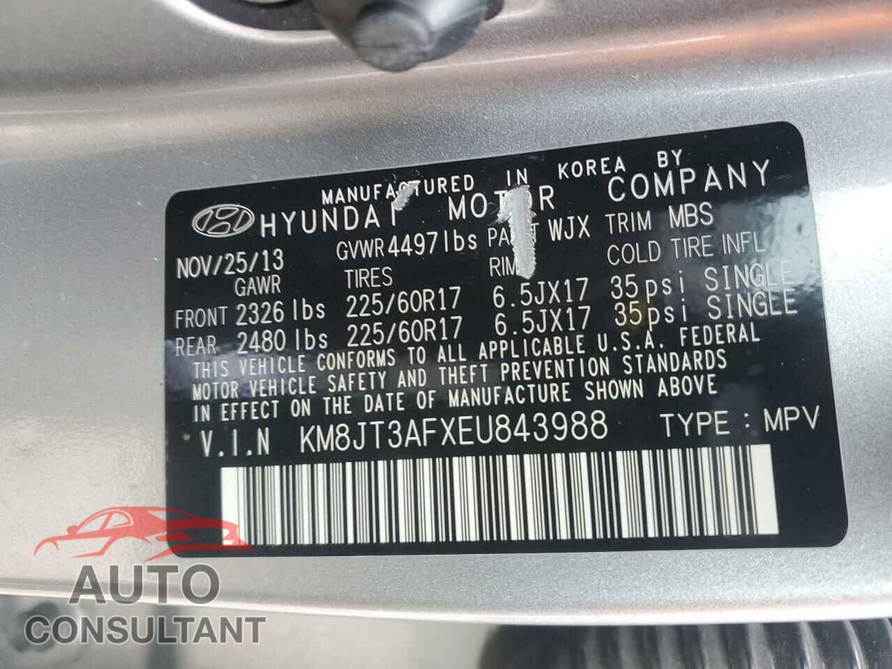 HYUNDAI TUCSON 2014 - KM8JT3AFXEU843988