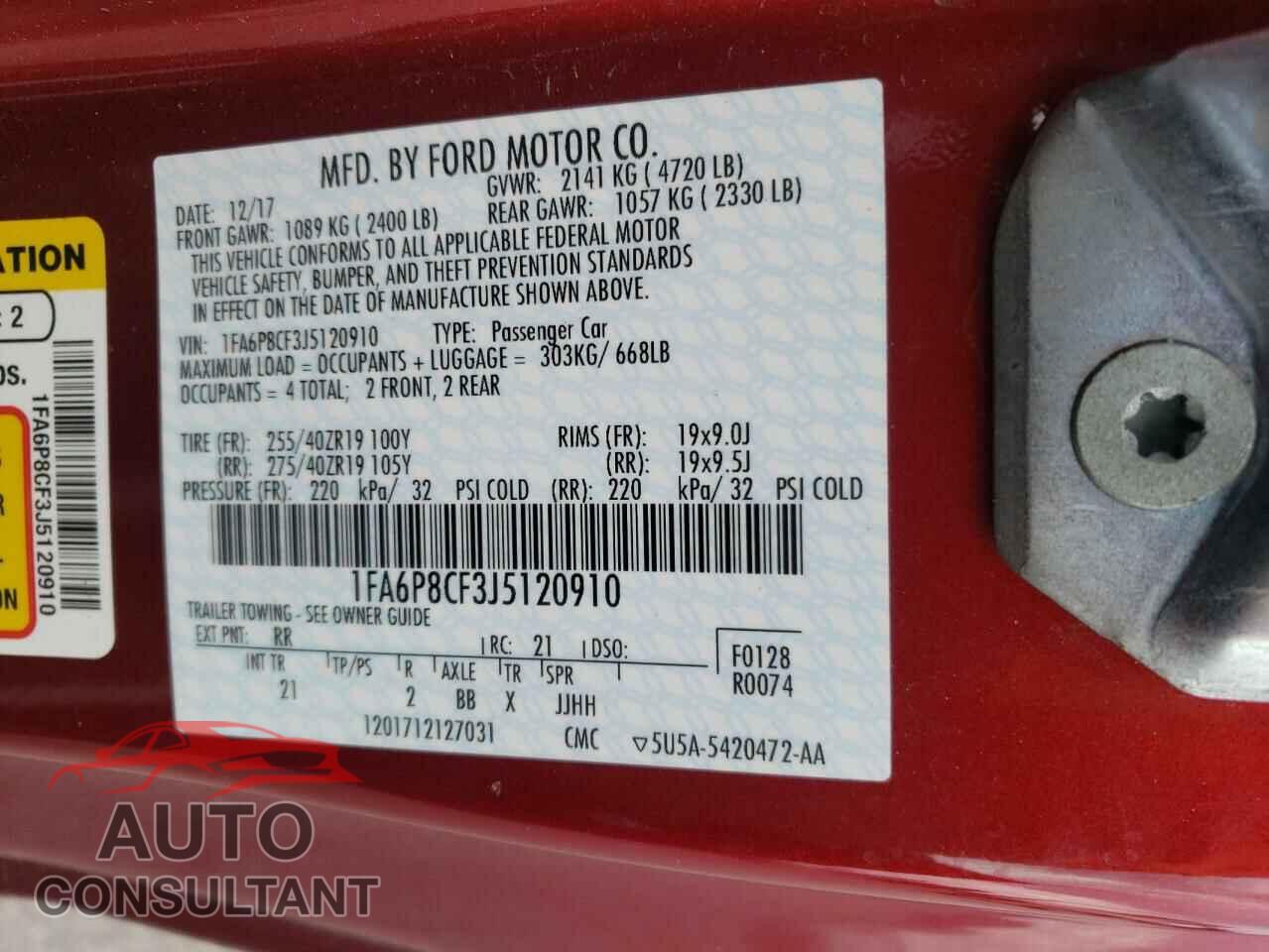 FORD MUSTANG 2018 - 1FA6P8CF3J5120910