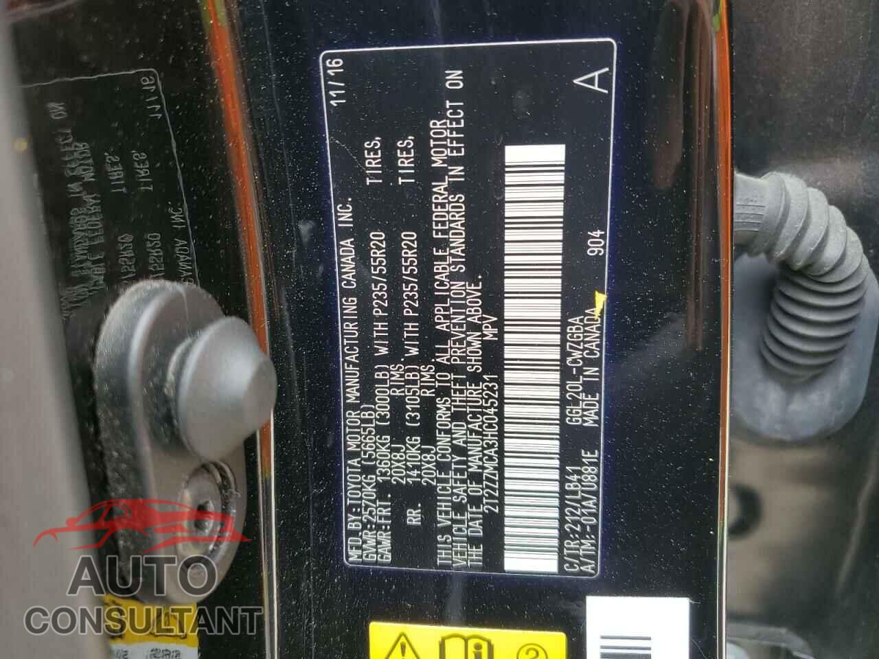 LEXUS RX350 2017 - 2T2ZZMCA3HC045231
