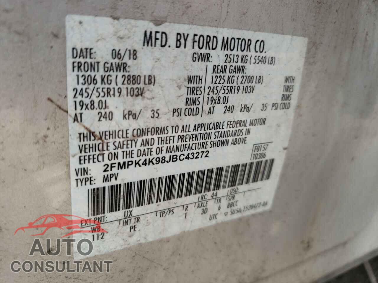 FORD EDGE 2018 - 2FMPK4K98JBC43272