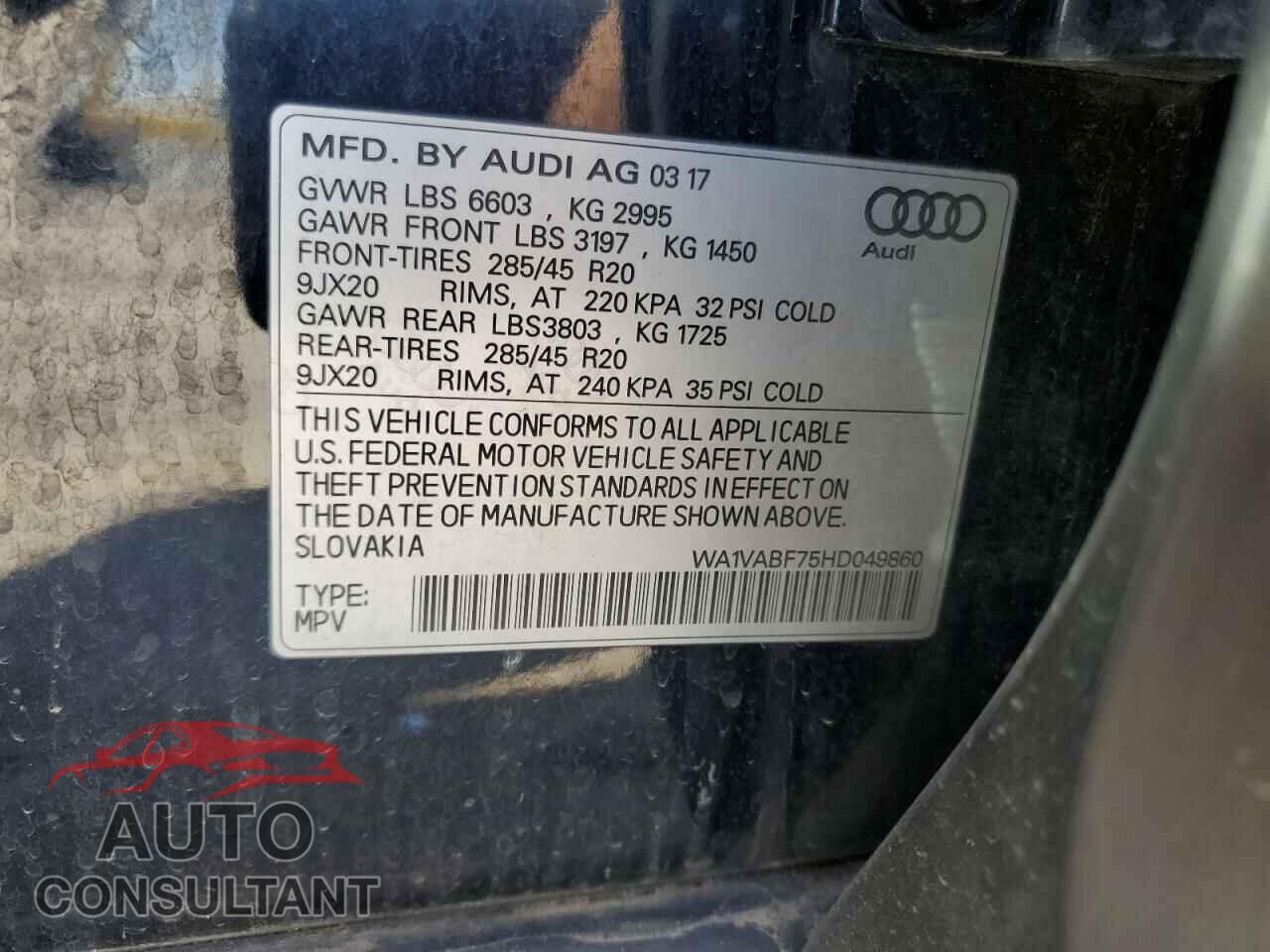 AUDI Q7 2017 - WA1VABF75HD049860