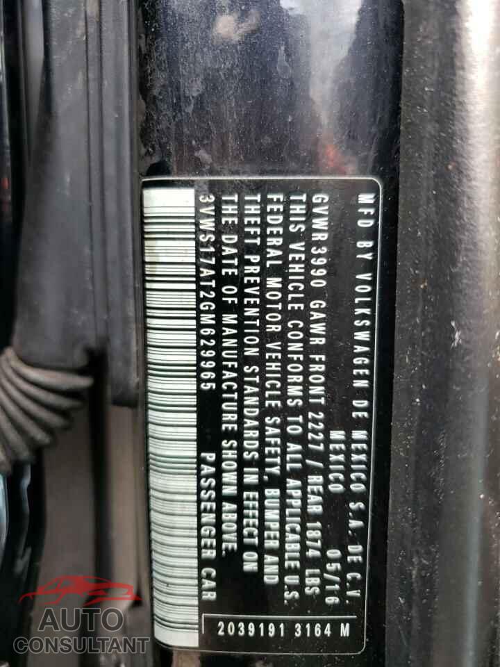 VOLKSWAGEN BEETLE 2016 - 3VWS17AT2GM629965